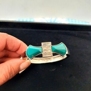 Lia Sophia "Pretty Perfect" Silver-tone Bracelet with Teal Enamel & Crystal Bow